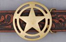 circular lone star brass belt buckle