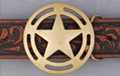 circular lone star brass belt buckle