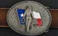 cowgirl and Texas flag on scrollwork western buckle