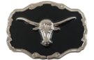 longhorn on black enamel belt buckle