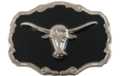 longhorn on black enamel belt buckle