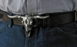 longhorn belt buckle with belt and jeans