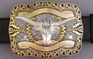 silver scalloped rectangular buckle with longhorn steer