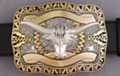 silver scalloped rectangular buckle with longhorn steer