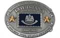 Louisiana flag oval belt buckle with gold stars and states of confederacy engraved on border