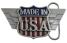 "Made in USA" belt buckle on shield and wings