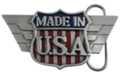 "Made in USA" belt buckle on shield and wings