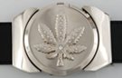silver marijuana leaf rhinestone lighter buckle