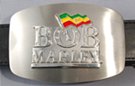 Bob Marley buckle with rhinestones and rasta flag on brushed nickel