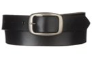 medium width full grain black leather belt with center bar buckle