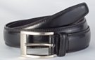 1-1/4" smooth black double stitched leather belt, 2-1/4" nickel polish buckle with stitched retainer loops