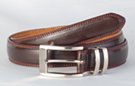 1-1/8" smooth brown double stitched leather belt, 2" nickel polish buckle with double nickel retainer loops