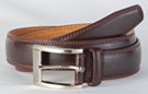 1-1/4" smooth brown double stitched leather belt, 2-1/4" nickel polish buckle with stitched retainer loops
