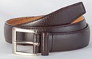brown 1-1/4" single stitch grain leather belt, nickel polish buckle and stitched leather retainer loop