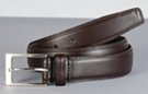 smooth grain double stitched leather dress belt with chrome buckle