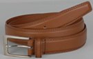 smooth grain double stitched leather dress belt with chrome buckle