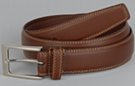 smooth grain double stitched leather dress belt with chrome buckle