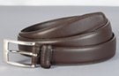 medium narrow men's grain leather dress belt, chrome buckle and leather retainer