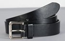 black 1-1/4" cut leather strap belt with nickel polish roller buckle and simple leather retainer loop