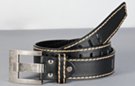 medium casual leather belt with wide prong buckle and wrap-around belt holes