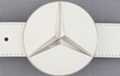 chrome 3-point star on a white enamel disc belt buckle