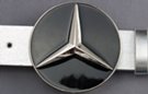 chrome 3-point star on a black enamel disc belt buckle