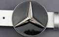 chrome 3-point star on a black enamel disc belt buckle