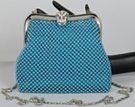 sky blue clip-top metal mesh evening bag