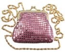 pink coin purse with long shoulder chain