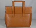 tan grain finish messenger handbag with flap closure and square handles
