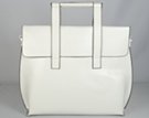 white grain finish messenger handbag with flap closure and square handles