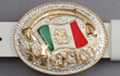 oval belt buckle, Mexican flag and "Mexico" on confetti field