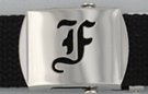 Gothic initial "F" military buckle