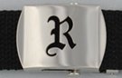 Gothic initial "R" military buckle