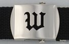 Gothic initial "W" military buckle