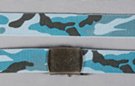 military web belt; brown, gray and blue on powder blue