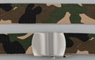 military-style web belt, camouflage on khaki with nickel polish buckle