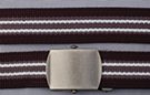 striped military web belt; black and gray with white, antique silver buckle