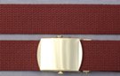 brown 1-1/4" military-style web belt, shown with nickel polish and brass plate buckles