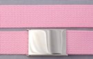 pink 1-1/4" military-style web belt, shown with nickel polish buckle
