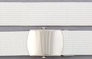 white 1-1/4" military-style web belt, shown with nickel polish buckle