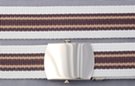 striped military web belt; white and gray with beige, nickel polish buckle
