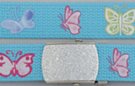 military web belt, colorful butterflies on blue