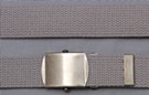gray 1-1/4" military-style web belt, shown with nickel polish buckle