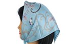 square silk scarf, blue and beige