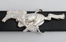 molded chrome galloping mustang belt buckle