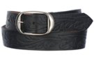 black embossed medium wide genuine leather belt and buckle