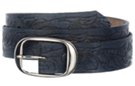 retro black embossed medium wide genuine leather belt and nickle buckle
