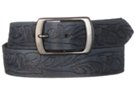 retro black embossed medium wide genuine leather belt and center bar buckle