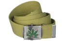 marijuana buckle on moss green web belt